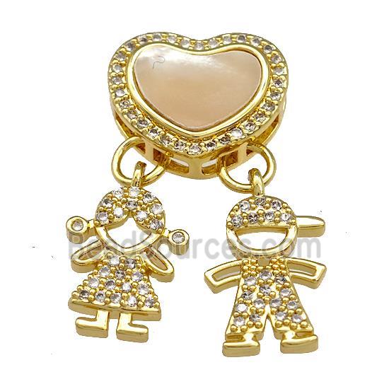 Copper Kids Pendant Pave Shell Zircon Heart 18K Gold Plated