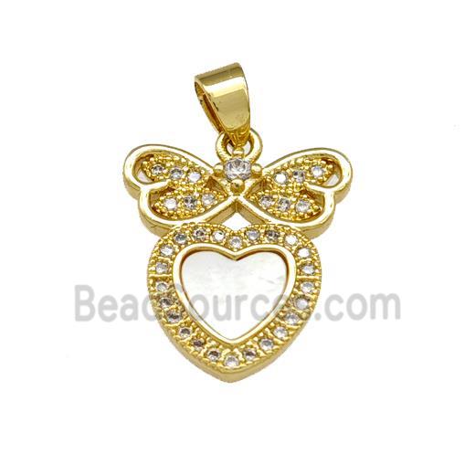 Copper Butterfly Pendant Pave Shell Zirconia Heart 18K Gold Plated