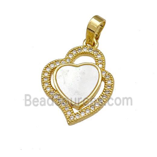 Copper Heart Pendant Pave Shell Zirconia 18K Gold Plated