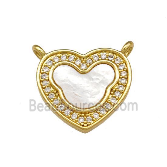 Copper Heart Pendant Pave Shell Zirconia 2loops Bear 18K Gold Plated