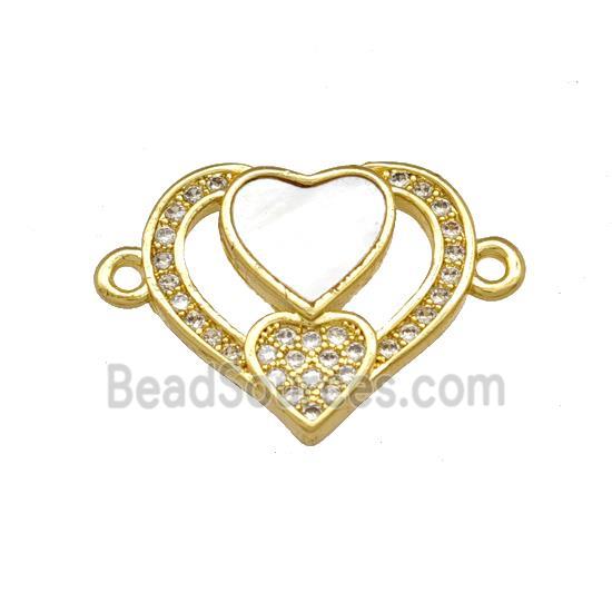 Copper Heart Connector Pave Shell Zirconia 18K Gold Plated