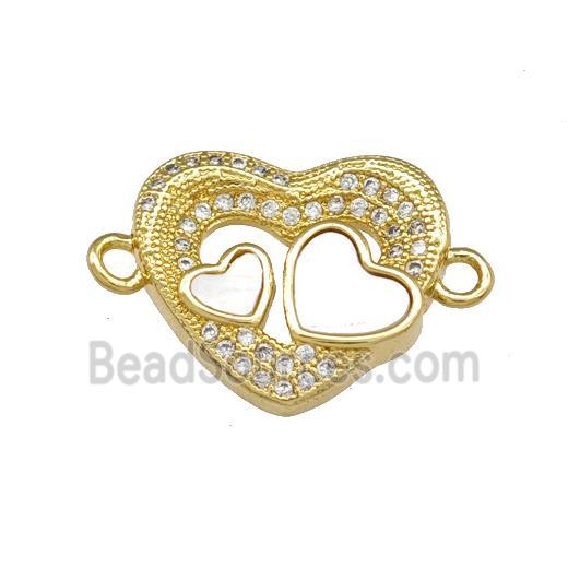 Copper Heart Connector Pave Shell Zirconia 18K Gold Plated