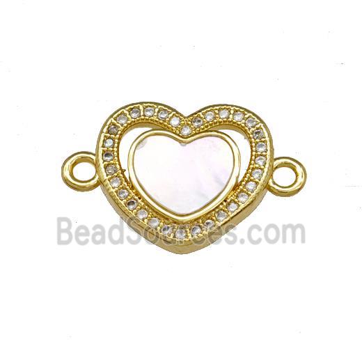 Copper Heart Connector Pave Shell Zirconia 18K Gold Plated