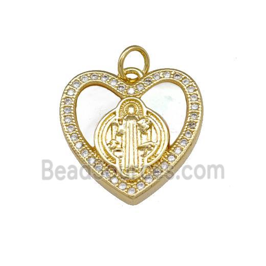 Jesus Charms Copper Heart Pendant Pave Shell Zirconia 18K Gold Plated