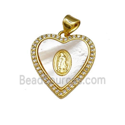 Jesus Charms Copper Heart Pendant Pave Shell Zirconia 18K Gold Plated