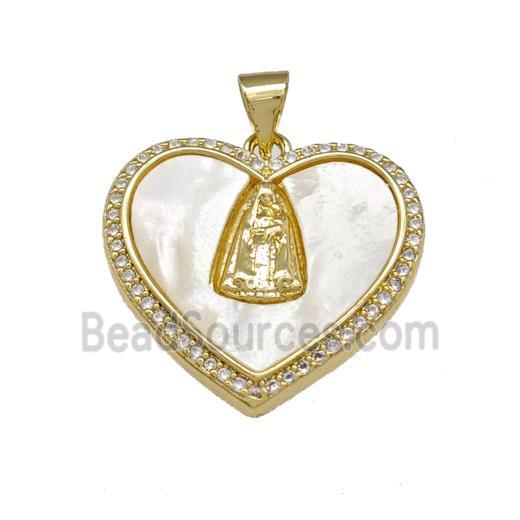 Jesus Charms Copper Heart Pendant Pave Shell Zirconia 18K Gold Plated