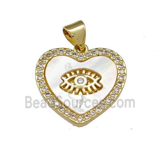 Copper Heart Pendant Pave Shell Zirconia Eye 18K Gold Plated