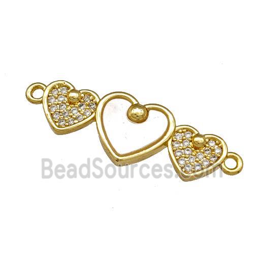 Copper Heart Connector Pave Shell Zirconia 18K Gold Plated