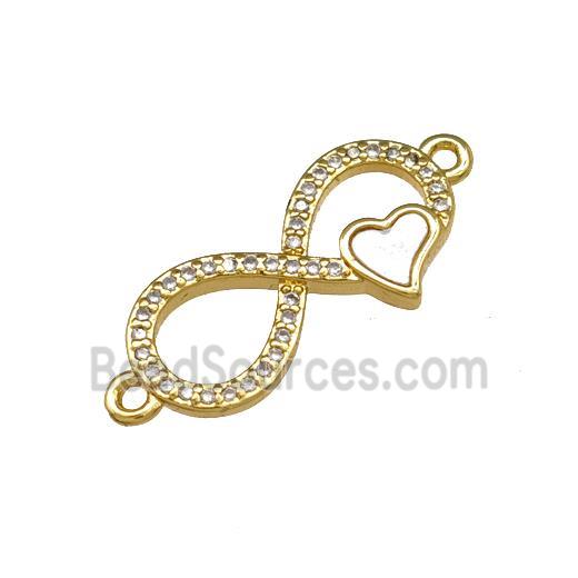 Copper Infinity Connector Pave Shell Zirconia Heart 18K Gold Plated