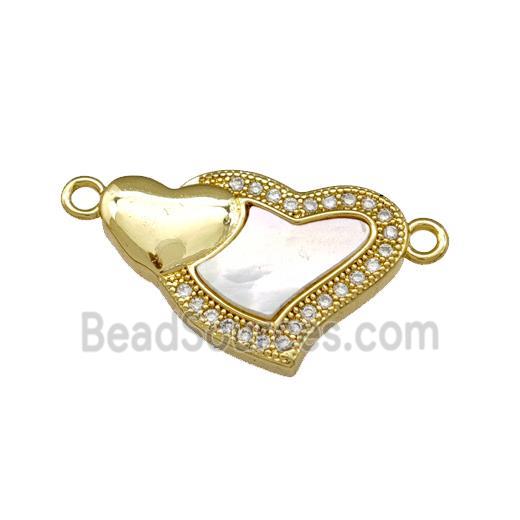 Copper Heart Connector Pave Shell Zirconia 18K Gold Plated