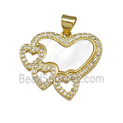 Copper Heart Pendant Pave Shell Zirconia 18K Gold Plated