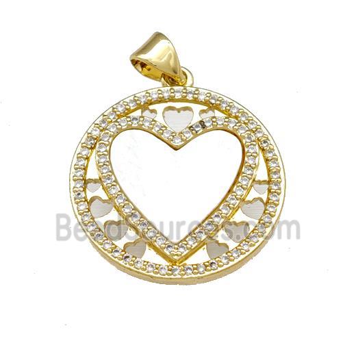 Copper Heart Pendant Pave Shell Zirconia Circle 18K Gold Plated