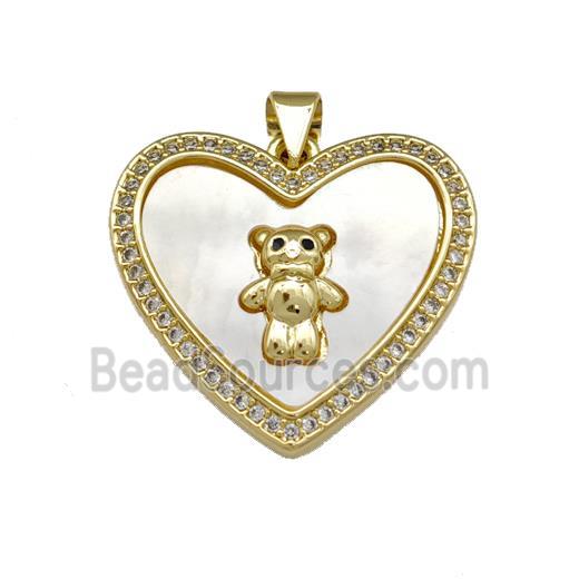 Copper Heart Pendant Pave Shell Zirconia Bear 18K Gold Plated