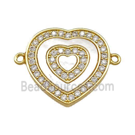 Copper Heart Connector Pave Shell Zirconia 18K Gold Plated