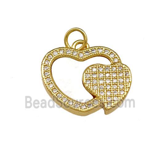 Copper Heart Pendant Pave Shell Zirconia 18K Gold Plated