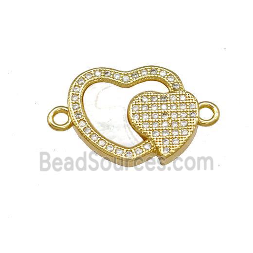 Copper Heart Connector Pave Shell Zirconia 18K Gold Plated