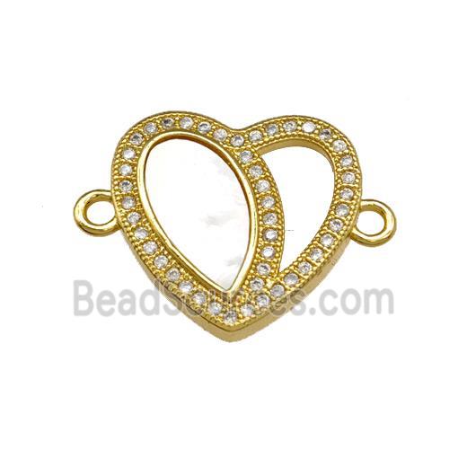 Copper Heart Connector Pave Shell Zirconia 18K Gold Plated