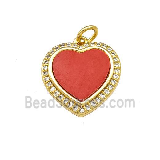 Copper Heart Pendant Pave Red Shell Zirconia 18K Gold Plated