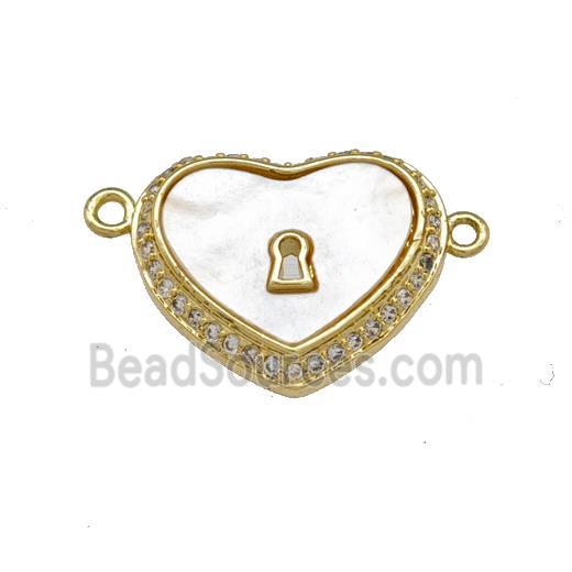 Copper Heart Connector Pave Shell Zirconia 18K Gold Plated