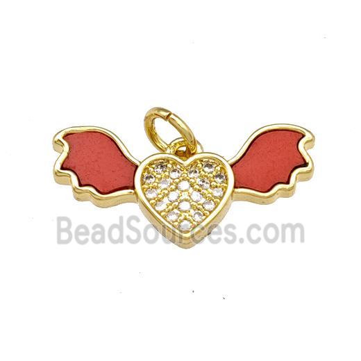 Copper Angel Wings Pendant Pave Shell Zirconia Heart 18K Gold Plated