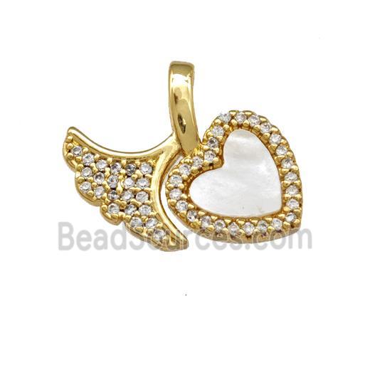 Copper Heart Pendant Pave Shell Zirconia Shark-Tail 18K Gold Plated