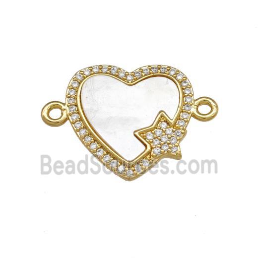 Copper Heart Connector Pave Shell Zirconia Star 18K Gold Plated