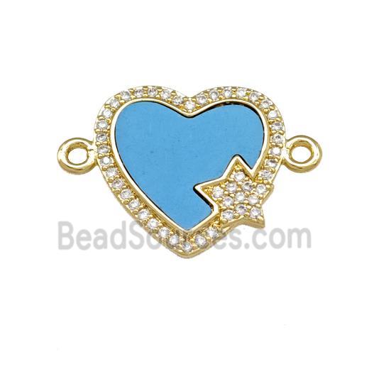 Copper Heart Connector Pave Shell Zirconia Star 18K Gold Plated