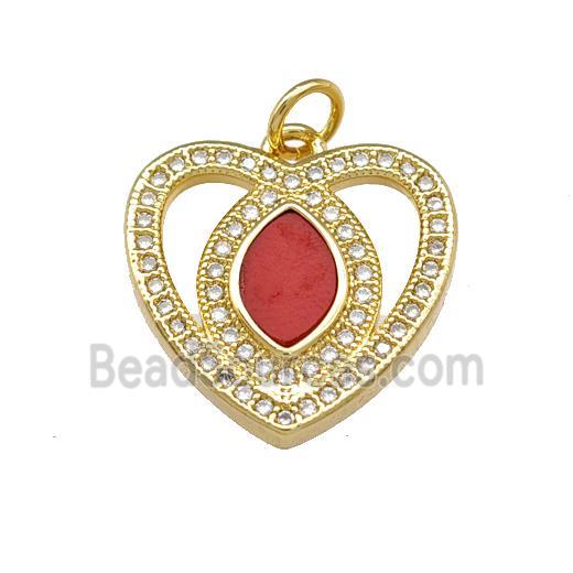 Copper Heart Pendant Pave Shell Zirconia 18K Gold Plated