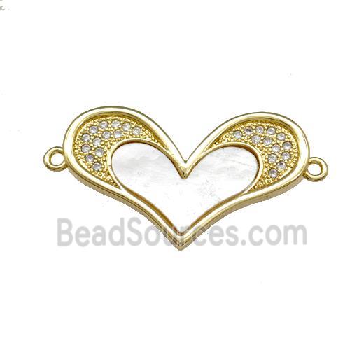 Copper Heart Connector Pave Shell Zirconia 18K Gold Plated