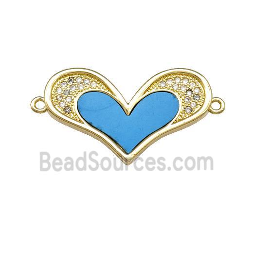 Copper Heart Connector Pave Shell Zirconia 18K Gold Plated