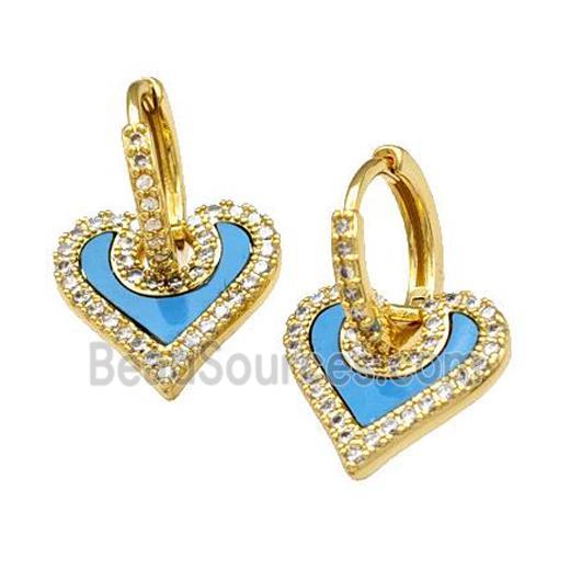 Copper Hoop Earrings Pave Shell Zirconia Heart 18K Gold Plated