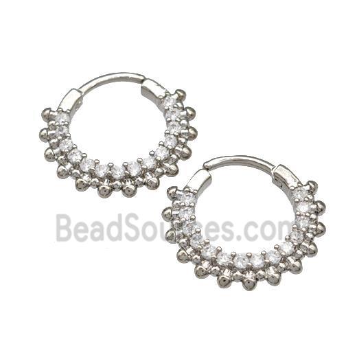 Copper Hoop Earrings Micro Pave Zirconia Platinum Plated