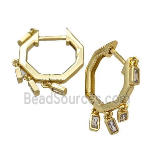 Copper Latchback Earrings Micro Pave Zirconia Gold Plated