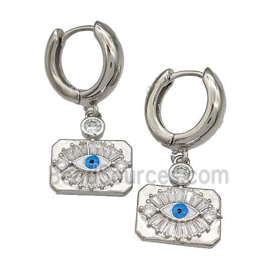 Copper Latchback Earrings With Evil Eye Micro Pave Zirconia Platinum Plated