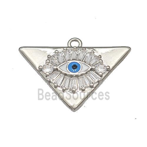 Copper Evil Eye Charms Pendant Micro Pave Zirconia Triangle Platinum Plated