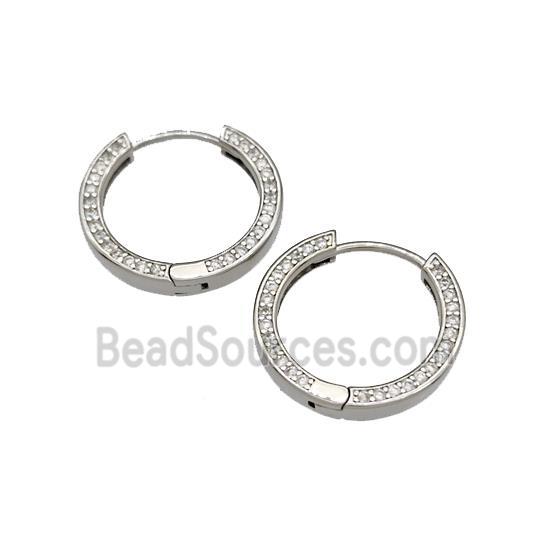 Copper Hoop Earrings Micro Pave Zirconia Platinum Plated