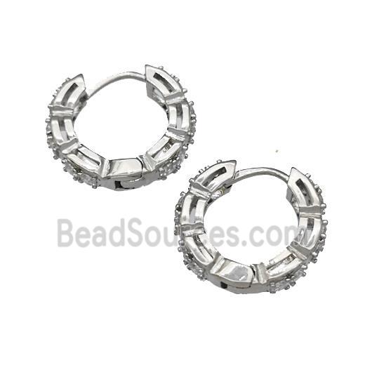 Copper Hoop Earrings Micro Pave Zirconia Platinum Plated