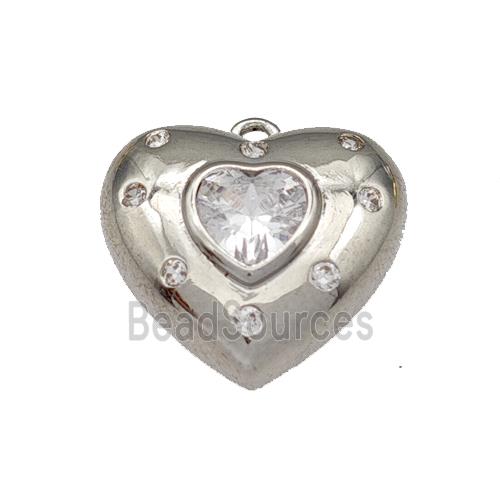 Copper Heart Pendant Micro Pave Zirconia Platinum Plated