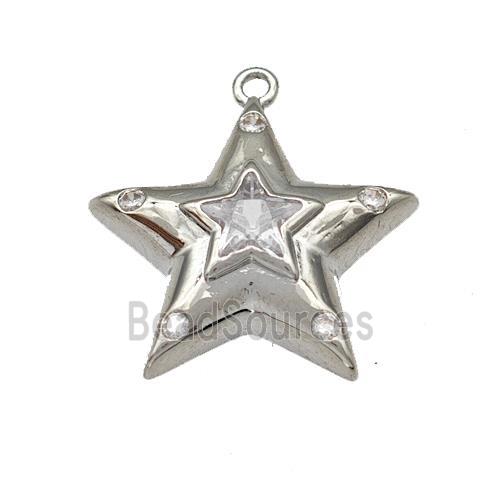 Copper Star Pendant Micro Pave Zirconia Platinum Plated