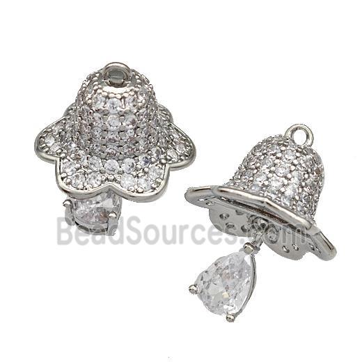 Copper Bell Pendant Micro Pave Zirconia Platinum Plated