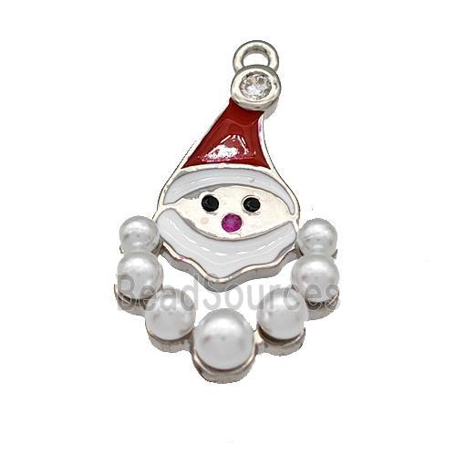 Copper Santa Claus Pendant Micro Pave Pearlized Resin Christmas Red White Enamel Platinum Plated