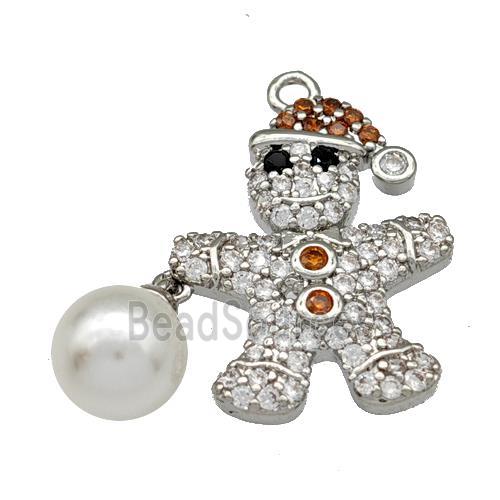 Christmas Snowman Charms Copper Pendant Micro Pave Pearlized Resin Zirconia Platinum Plated