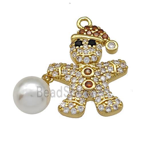 Christmas Snowman Charms Copper Pendant Micro Pave Pearlized Resin Zirconia Gold Plated