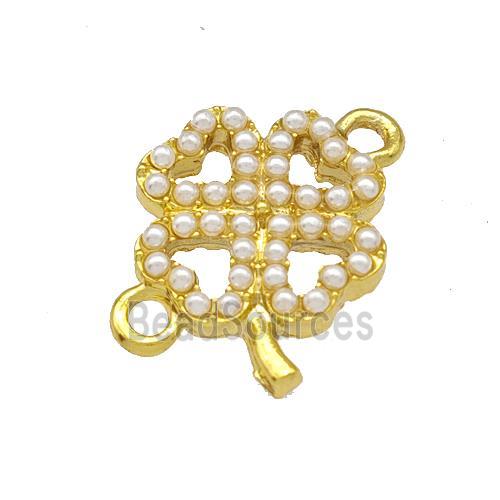 Copper Clover Connector Micro Pave Pearlized Resin Gold Plated