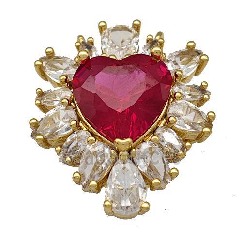 Copper Heart Pendant Pave Red Crystal Zirconia Gold Plated