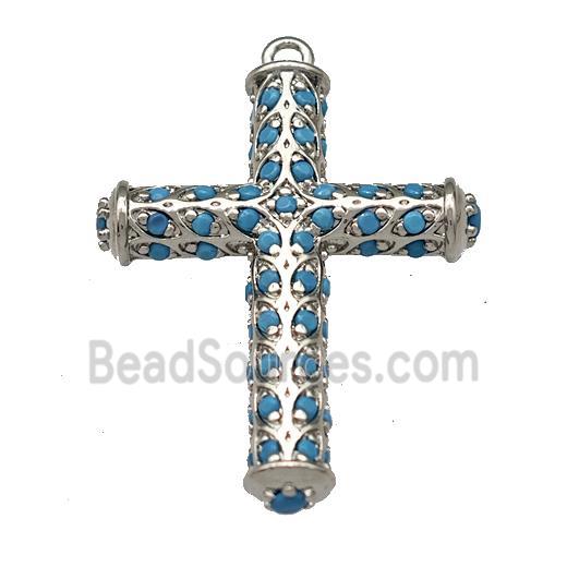 Copper Cross Pendant Micro Pave Zirconia Platinum Plated