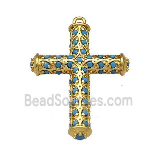 Copper Cross Pendant Micro Pave Zirconia Gold Plated