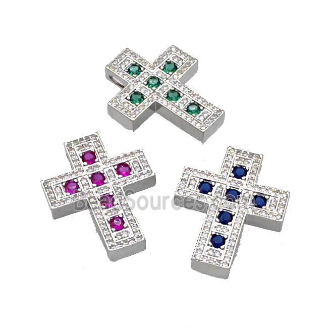 Copper Cross Pendant Micro Pave Zirconia Platinum Plated Mixed