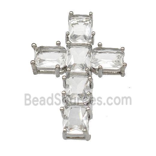 Copper Cross Pendant Micro Pave Crystal Platinum Plated