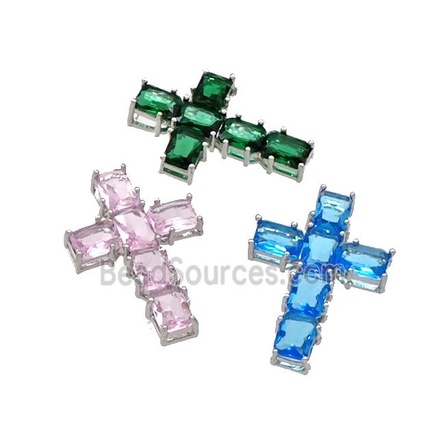 Copper Cross Pendant Micro Pave Crystal Platinum Plated Mixed